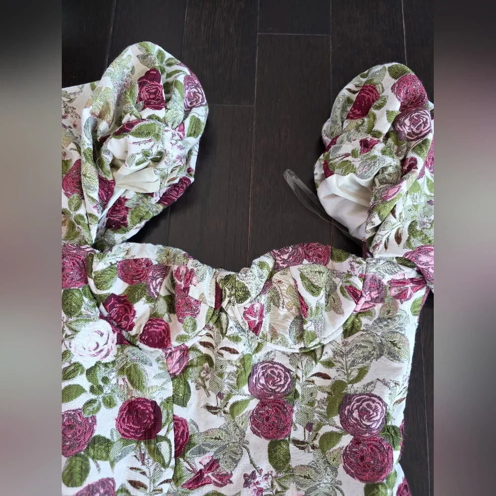 House of CB Floral Long Sleeve Dress - Pink and Green - Picture 4 of 6